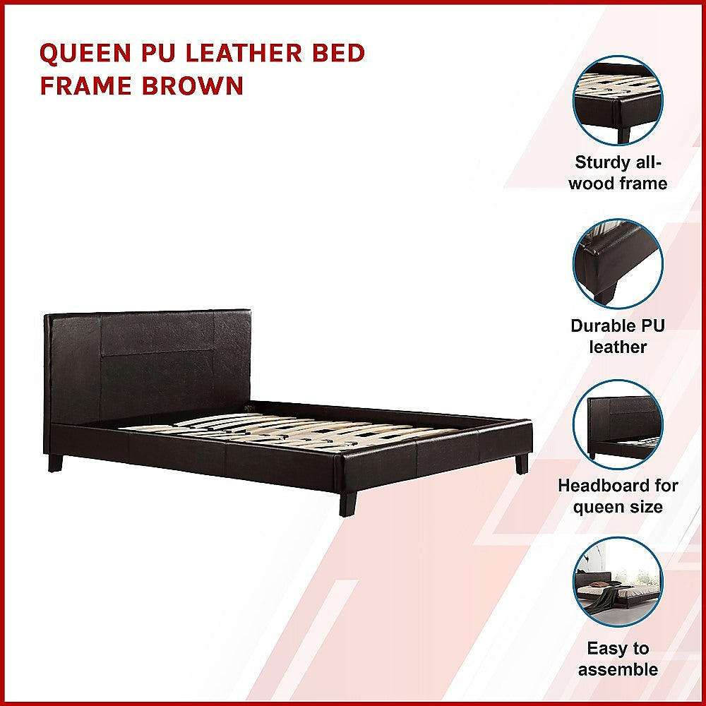 Queen Pu Leather Bed Frame Brown