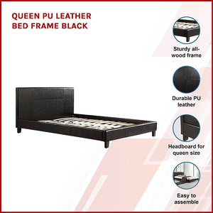 Queen Pu Leather Bed Frame Black