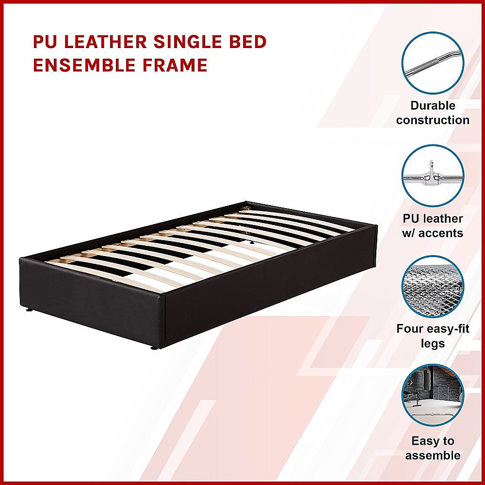 Pu Leather Single Bed Ensemble Frame