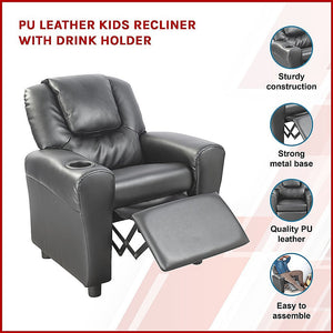 Pu Leather Kids Recliner With Drink Holder