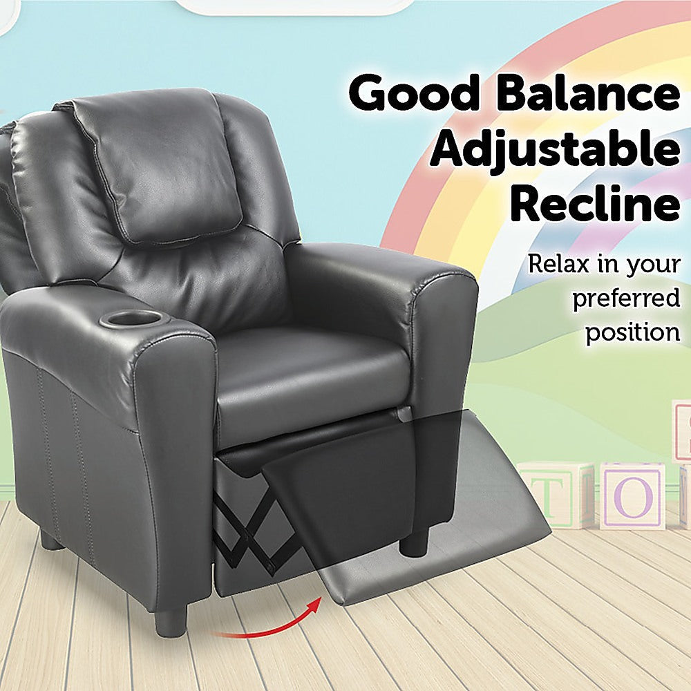 Pu Leather Kids Recliner With Drink Holder