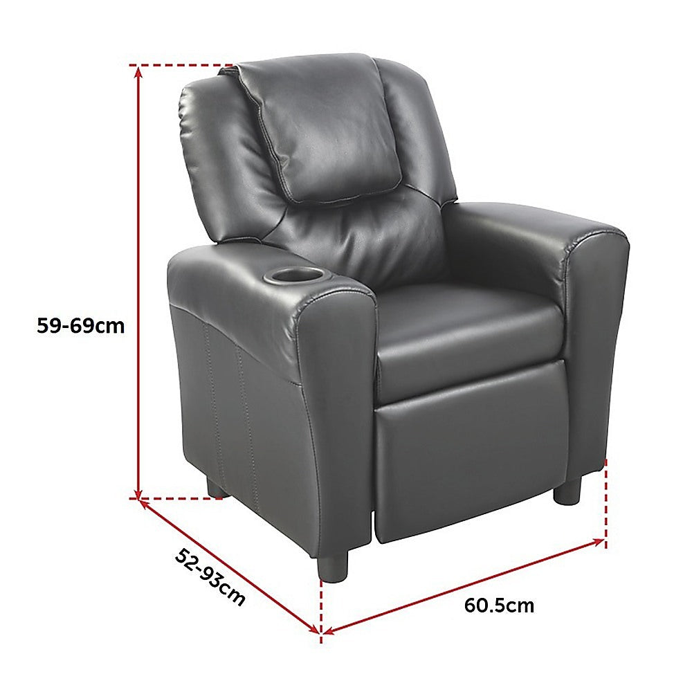 Pu Leather Kids Recliner With Drink Holder