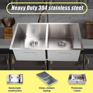 820X457mm Handmade Stainless Steel Undermount / Topmount Kitchen Laundry Sink With Waste