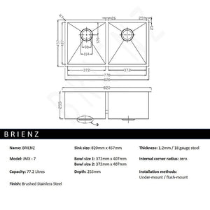 820X457mm Handmade Stainless Steel Undermount / Topmount Kitchen Laundry Sink With Waste