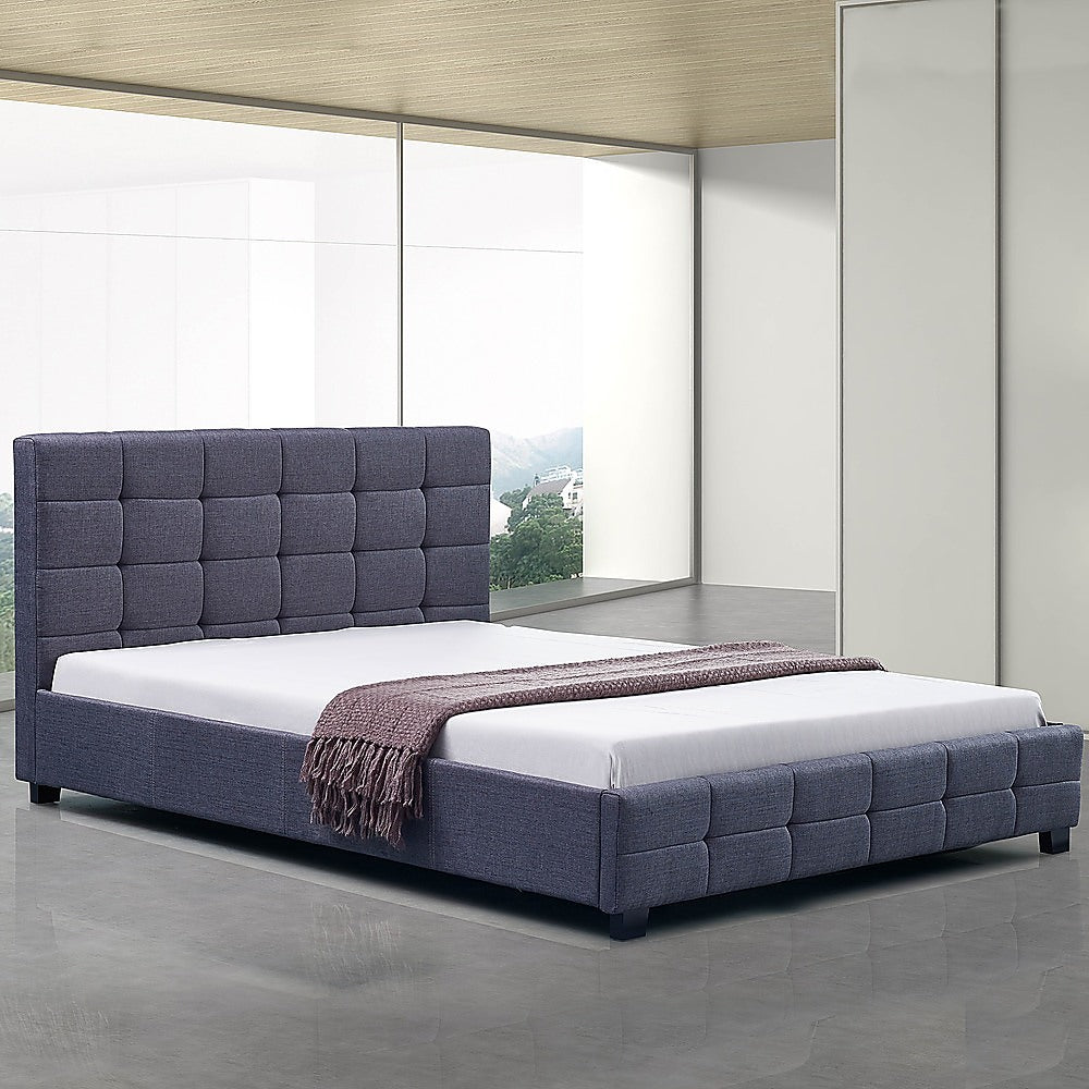 Linen Fabric Double Deluxe Bed Frame Grey