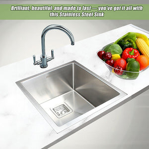 430X455mm Handmade 1.5Mm Stainless Steel Undermount / Topmount Kitchen Sink With Square Waste