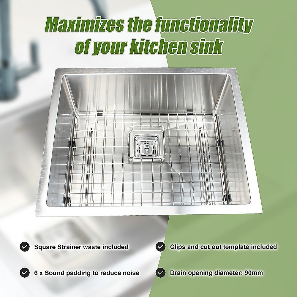 430X455mm Handmade 1.5Mm Stainless Steel Undermount / Topmount Kitchen Sink With Square Waste