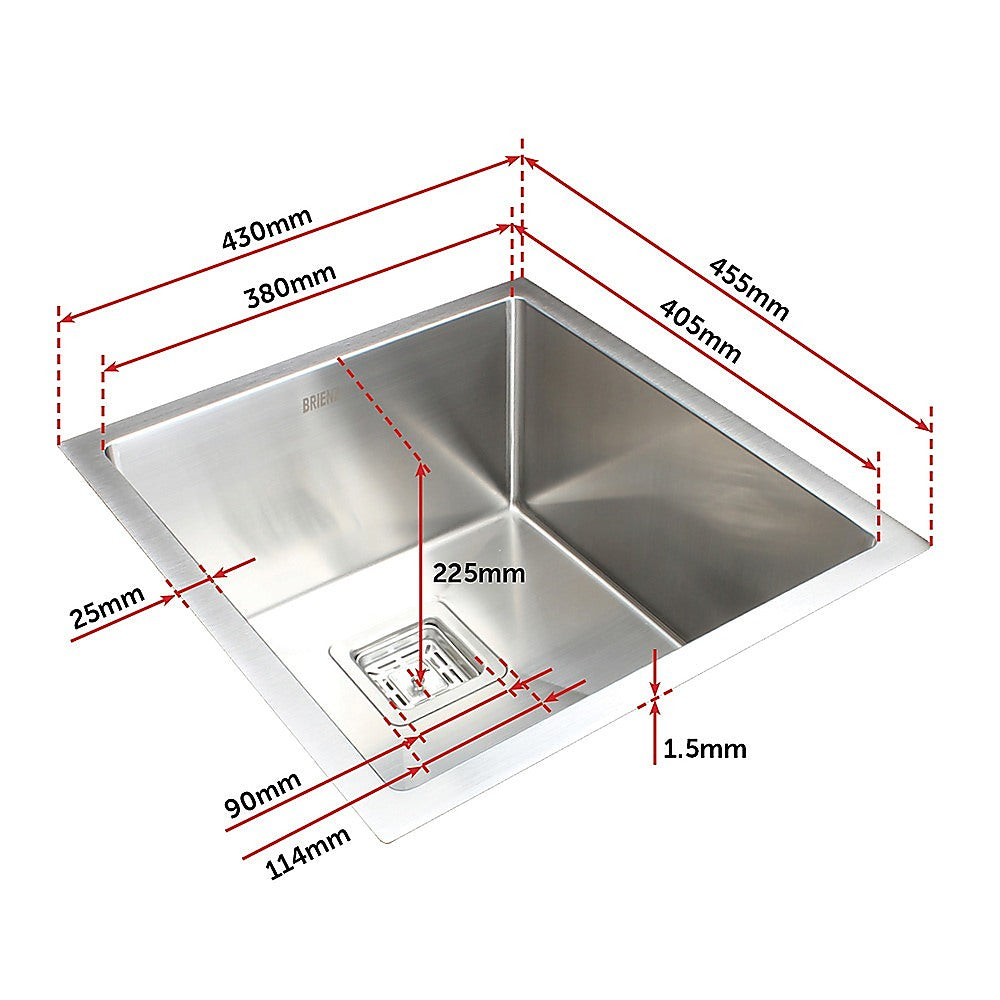 430X455mm Handmade 1.5Mm Stainless Steel Undermount / Topmount Kitchen Sink With Square Waste