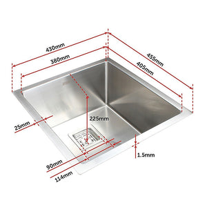 430X455mm Handmade 1.5Mm Stainless Steel Undermount / Topmount Kitchen Sink With Square Waste