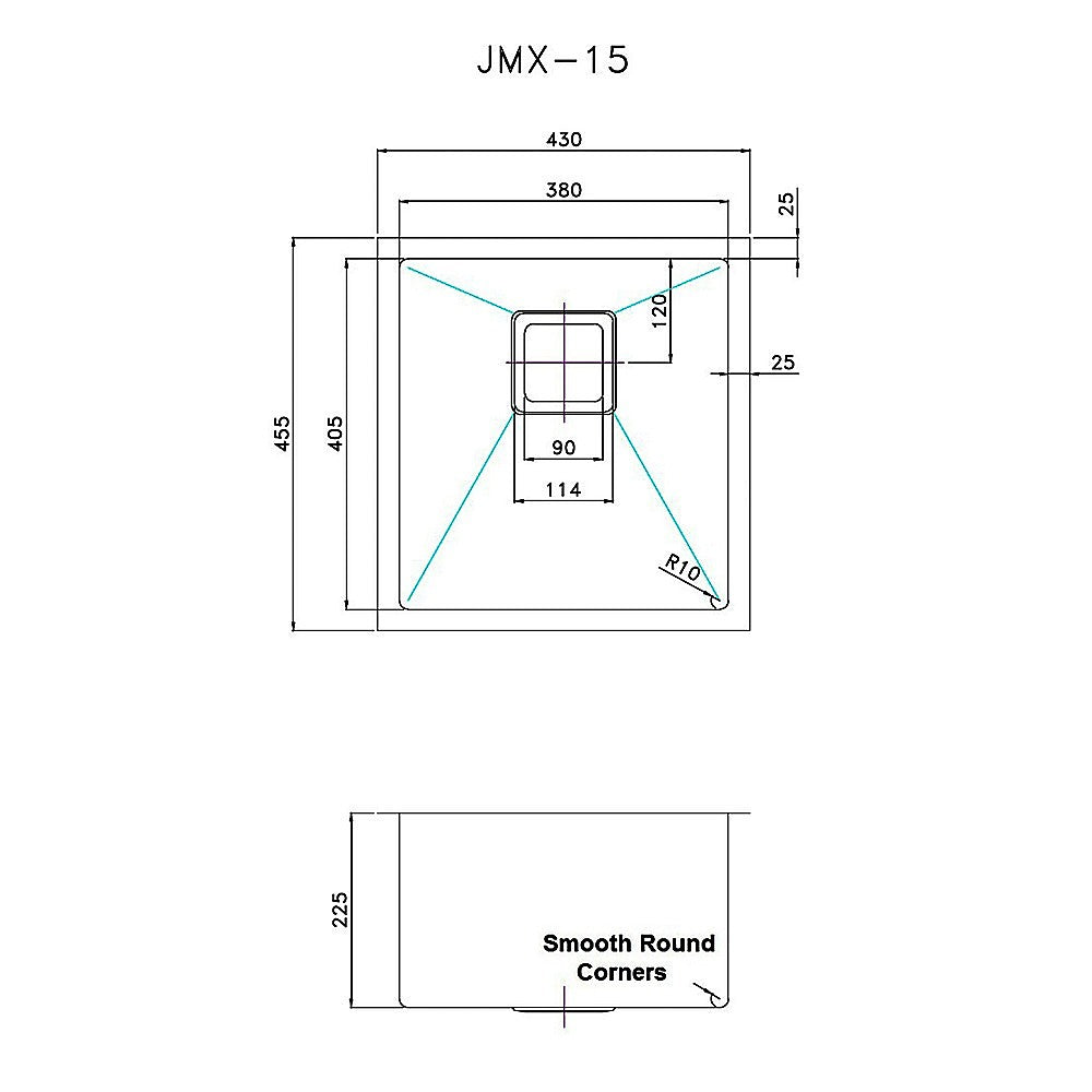 430X455mm Handmade 1.5Mm Stainless Steel Undermount / Topmount Kitchen Sink With Square Waste