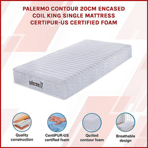 Palermo Contour 20Cm Encased Coil King Single Mattress Certipur Us Certified Foam