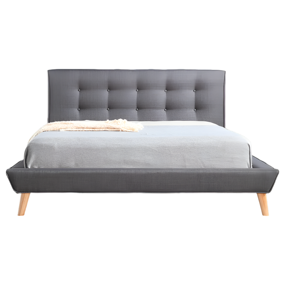 Queen Linen Fabric Deluxe Bed Frame Grey