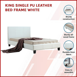 King Single Pu Leather Bed Frame White