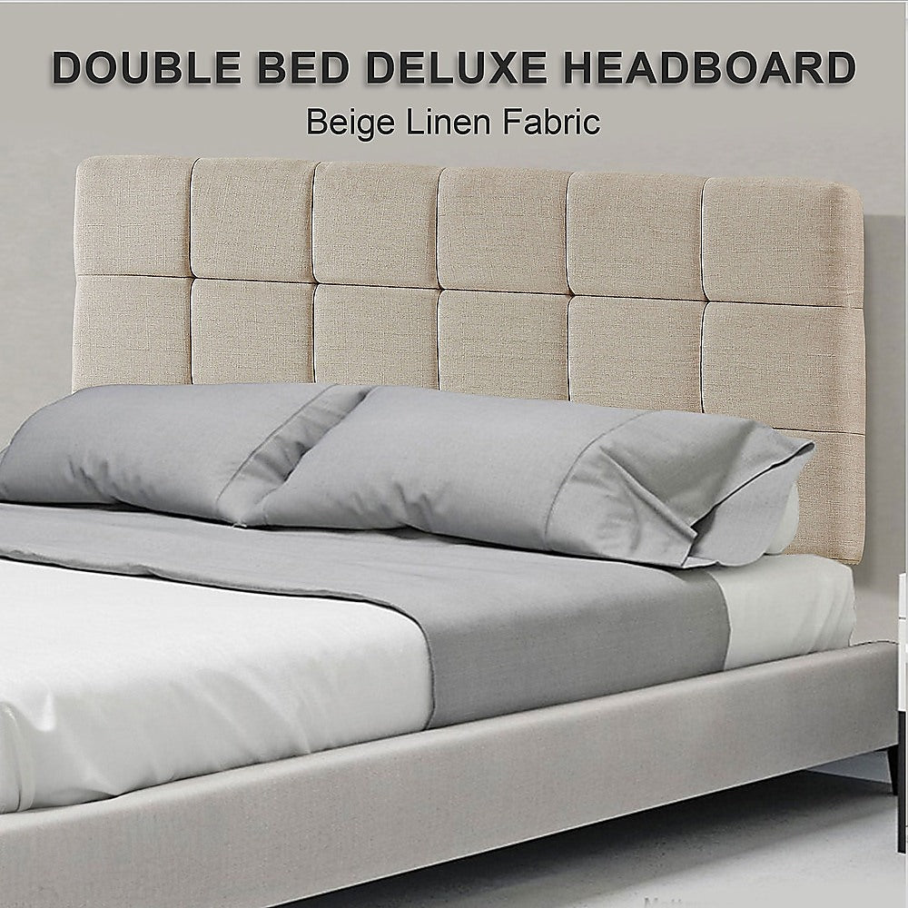 Linen Fabric Double Bed Deluxe Headboard Bedhead Beige