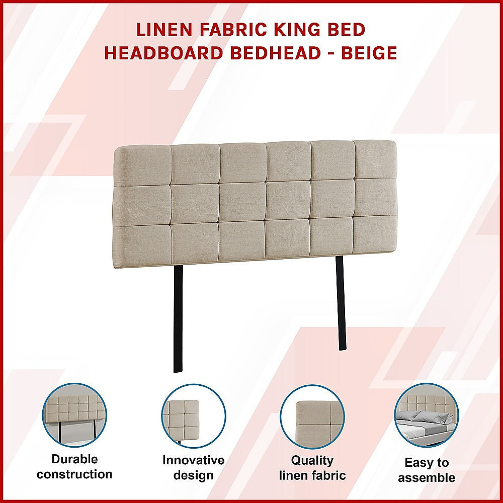 Linen Fabric King Bed Deluxe Headboard Bedhead Beige