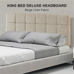 Linen Fabric King Bed Deluxe Headboard Bedhead Beige