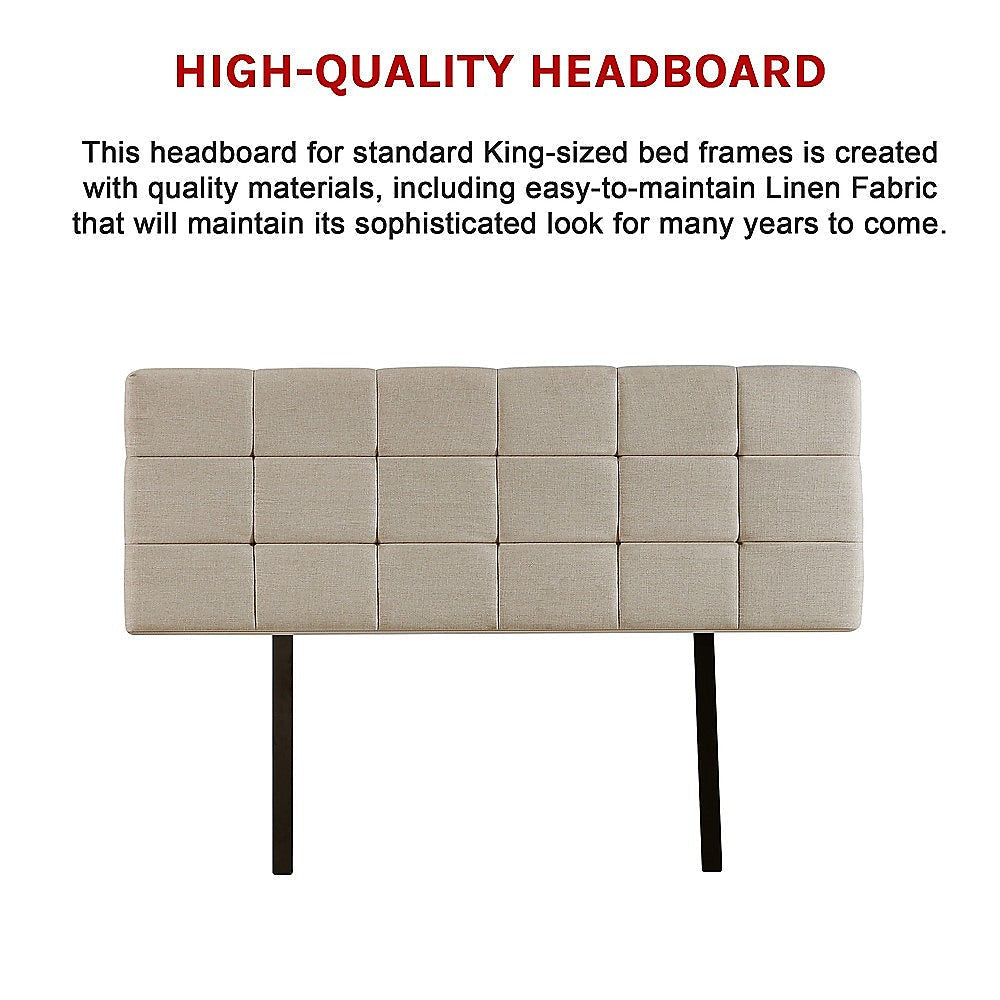 Linen Fabric King Bed Deluxe Headboard Bedhead Beige