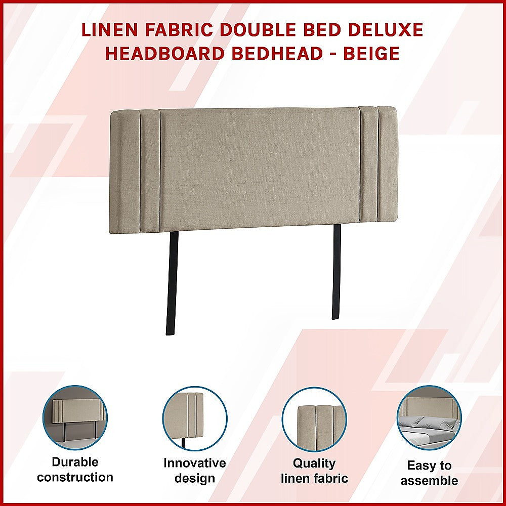 Linen Fabric Double Bed Deluxe Headboard Bedhead Beige