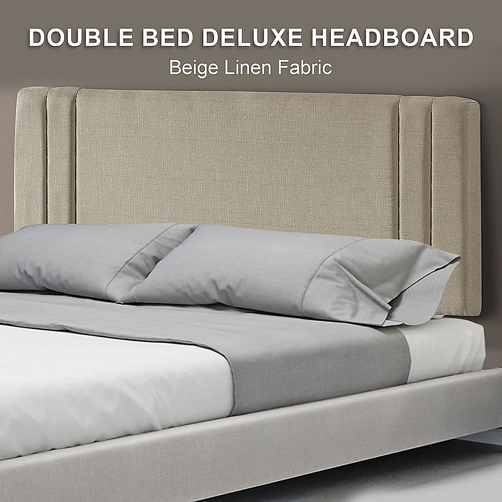 Linen Fabric Double Bed Deluxe Headboard Bedhead Beige