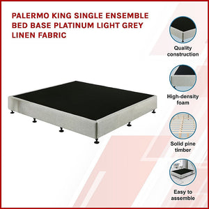 Palermo King Single Ensemble Bed Base Platinum Light Grey Linen Fabric