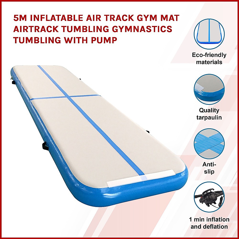 5M Inflatable Air Track Gym Mat Airtrack Tumbling Gymnastics With Pump