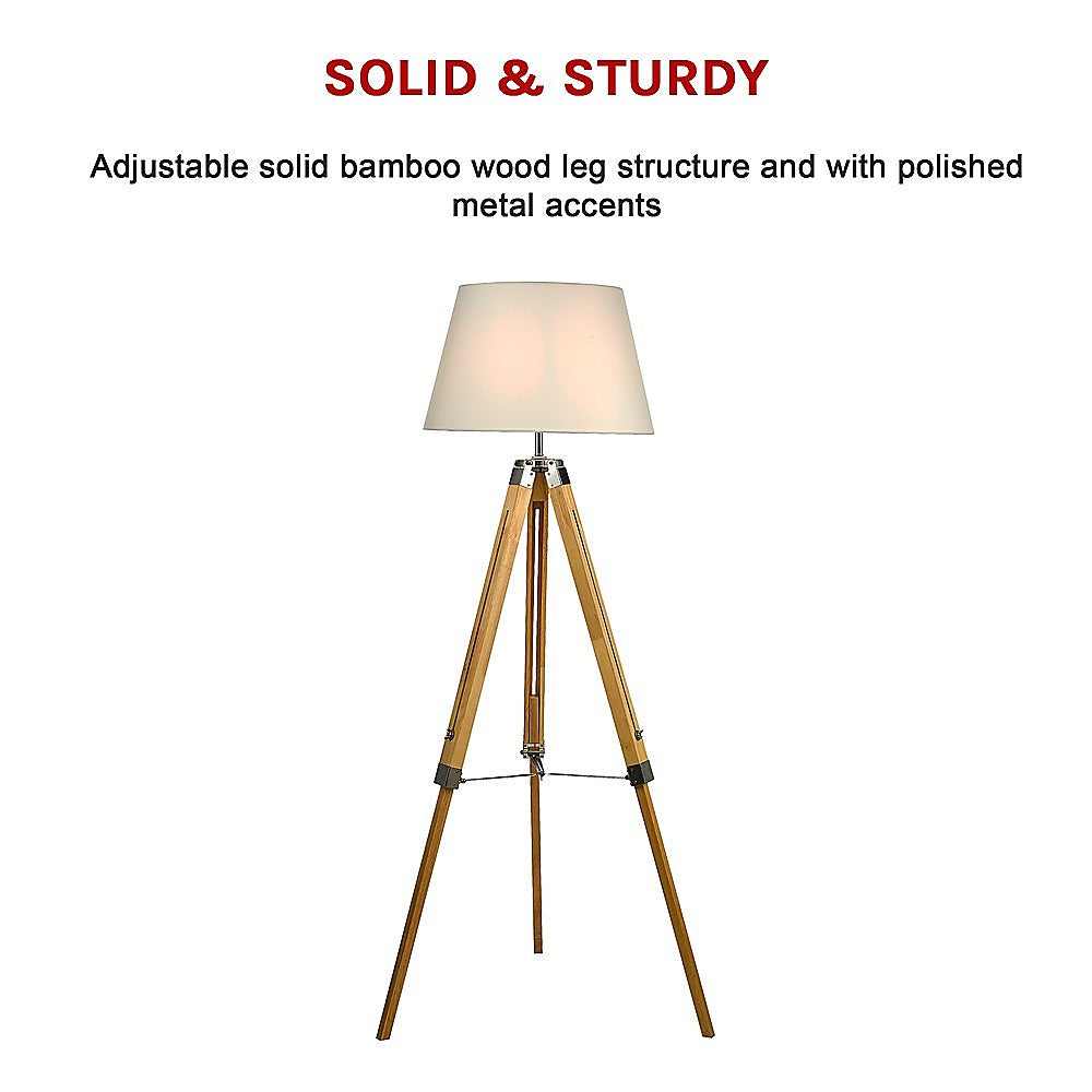 Modern Floor Lamp Wood Tripod Home Bedroom Reading Light 145Cm