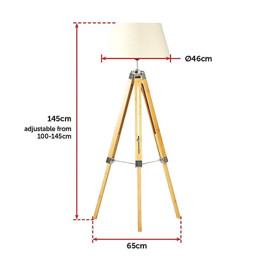 Modern Floor Lamp Wood Tripod Home Bedroom Reading Light 145Cm