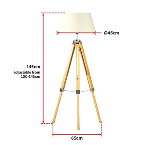 Modern Floor Lamp Wood Tripod Home Bedroom Reading Light 145Cm