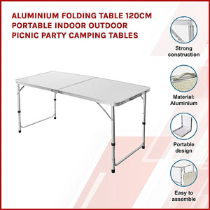 Aluminium Folding Table 120Cm Portable Indoor Outdoor Picnic Party Camping Tables