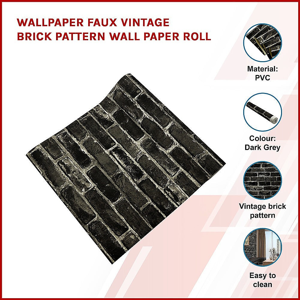 Wallpaper Faux Vintage Brick Pattern Paper Roll