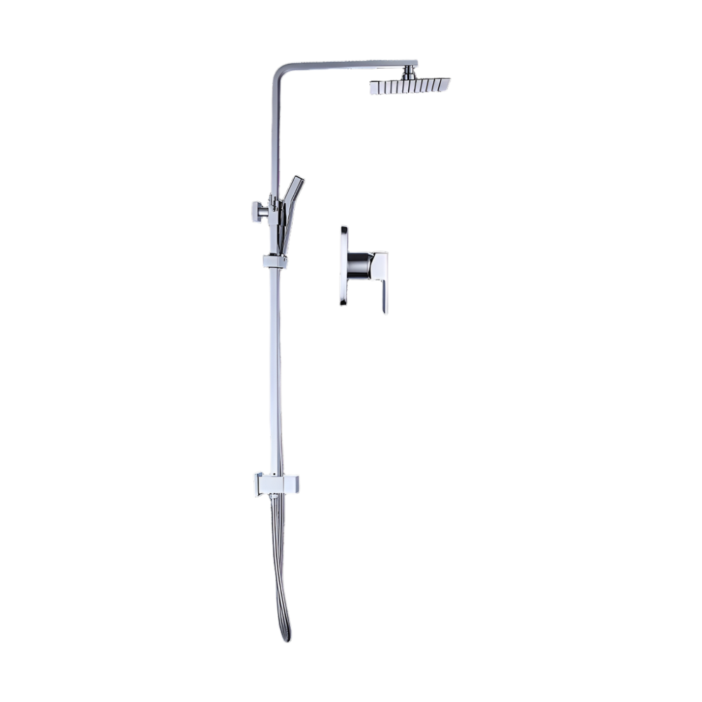 Wels 8" Rain Shower Head Set Square Dual Heads Faucet High Pressure With Mixer