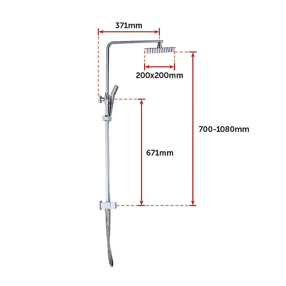 Wels 8" Rain Shower Head Set Square Dual Heads Faucet High Pressure With Mixer