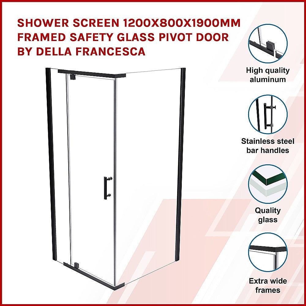 Shower Screen 1200X800x1900mm Framed Safety Glass Pivot Door By Della Francesca