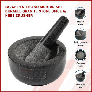 Large Pestle And Mortar Set Durable Granite Stone Spice & Herb Crusher