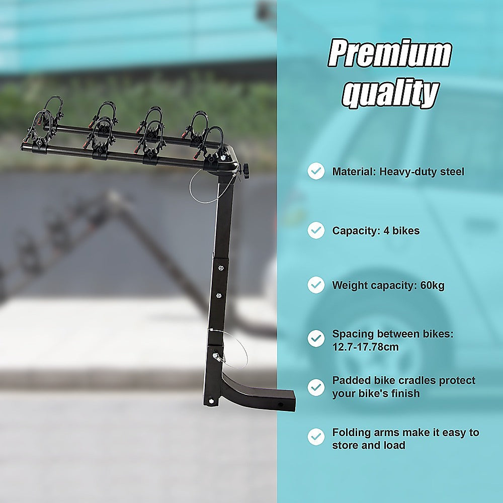 Premium 4 Bike Carrier Rack Hitch Mount Swing Down Bicycle W/ 2" Receiver