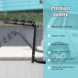 Premium 4 Bike Carrier Rack Hitch Mount Swing Down Bicycle W/ 2" Receiver