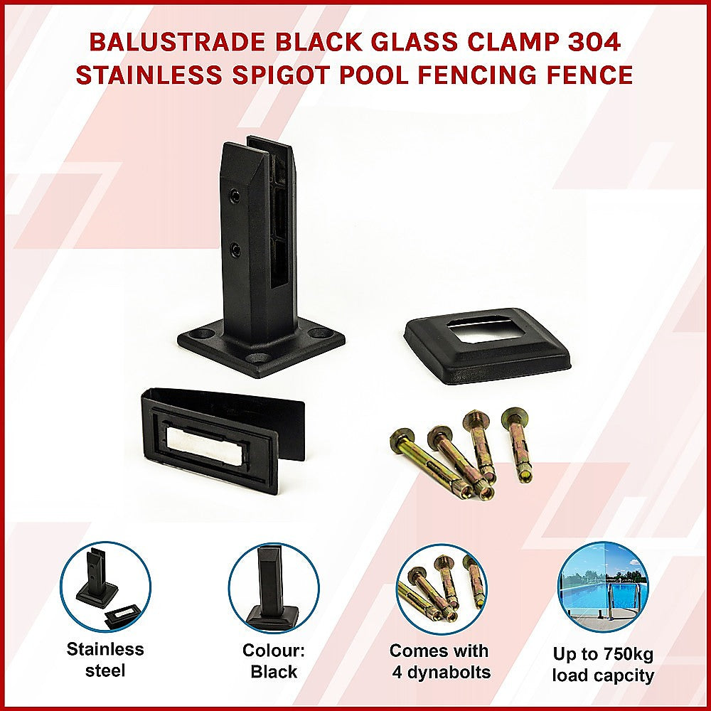 Balustrade Black Glass Clamp 304 Stainless Spigot Pool Fencing Fence