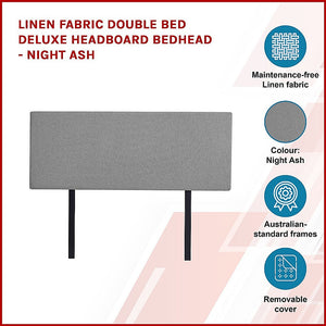 Linen Fabric Double Bed Deluxe Headboard Bedhead Night Ash