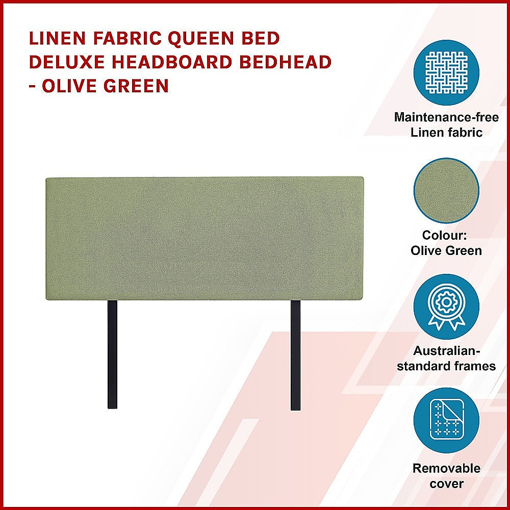 Linen Fabric Queen Bed Deluxe Headboard Bedhead Olive Green