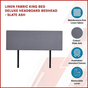 Linen Fabric King Bed Deluxe Headboard Bedhead Slate Ash