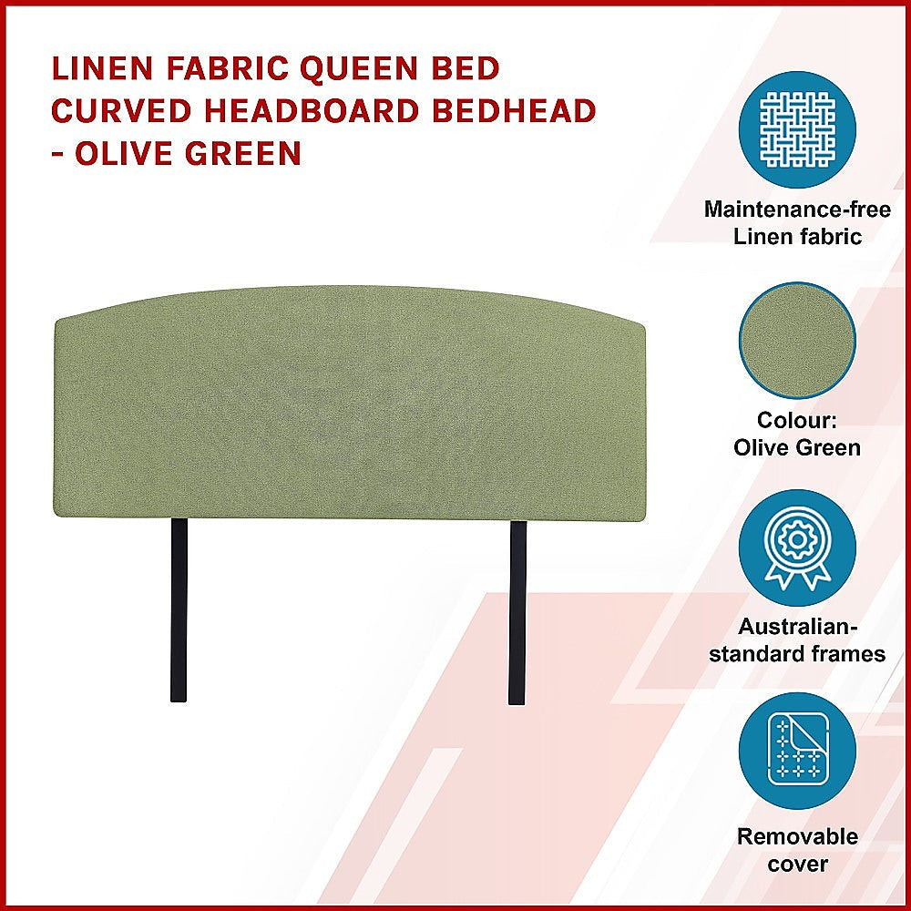 Linen Fabric Queen Bed Curved Headboard Bedhead Olive Green