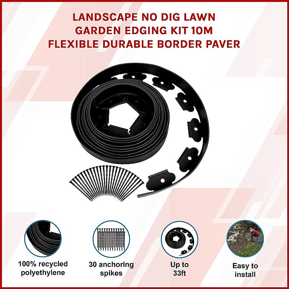 Landscape No Dig Lawn Garden Edging Kit 10M Flexible Durable Border Paver