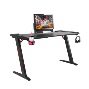 Led Gaming Desk Computer Table With Cup Holder Headphone Hook Cable Hole