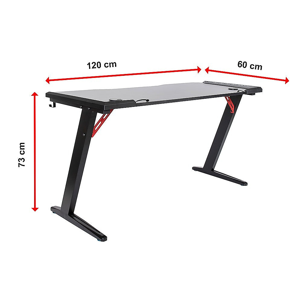 Led Gaming Desk Computer Table With Cup Holder Headphone Hook Cable Hole