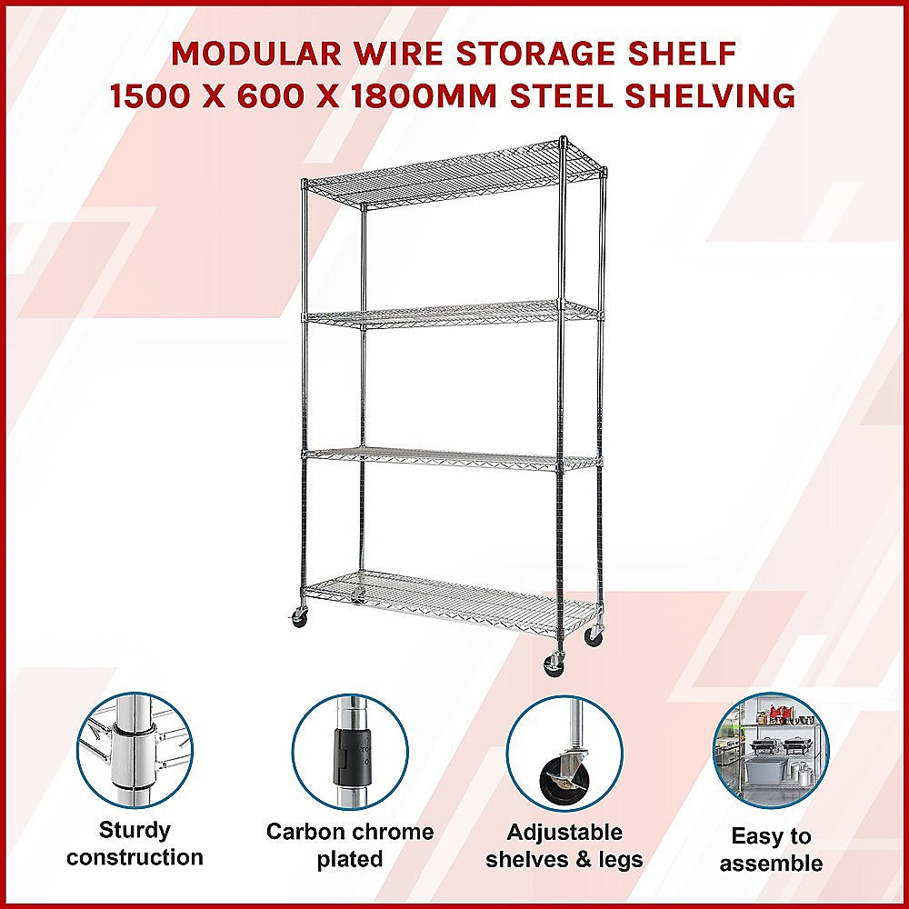 Modular Wire Storage Shelf 1500 X 600 1800Mm Steel Shelving