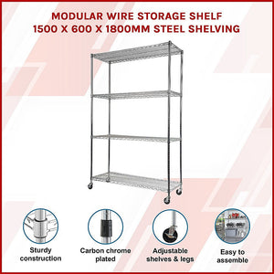 Modular Wire Storage Shelf 1500 X 600 1800Mm Steel Shelving