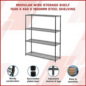 Modular Wire Storage Shelf 1500 X 450 1800Mm Steel Shelving