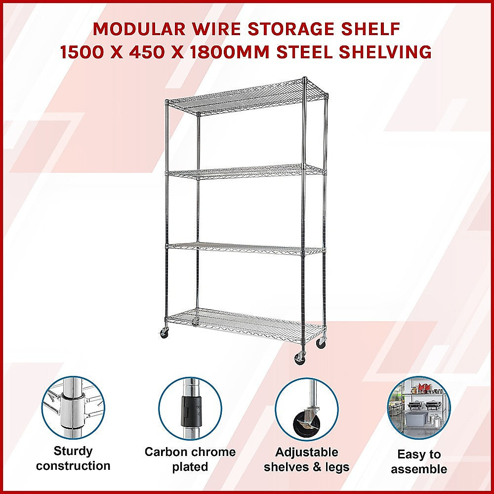 Modular Wire Storage Shelf 1500 X 450 1920Mm Steel Shelving With Wheels