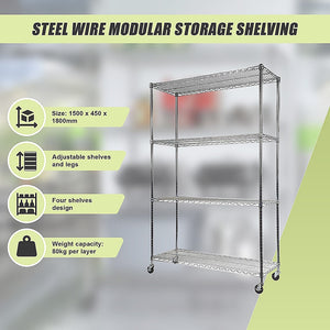 Modular Wire Storage Shelf 1500 X 450 1920Mm Steel Shelving With Wheels