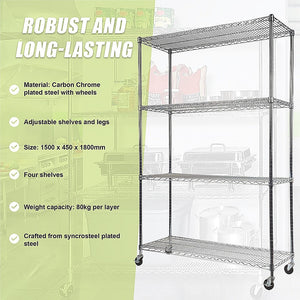 Modular Wire Storage Shelf 1500 X 450 1920Mm Steel Shelving With Wheels